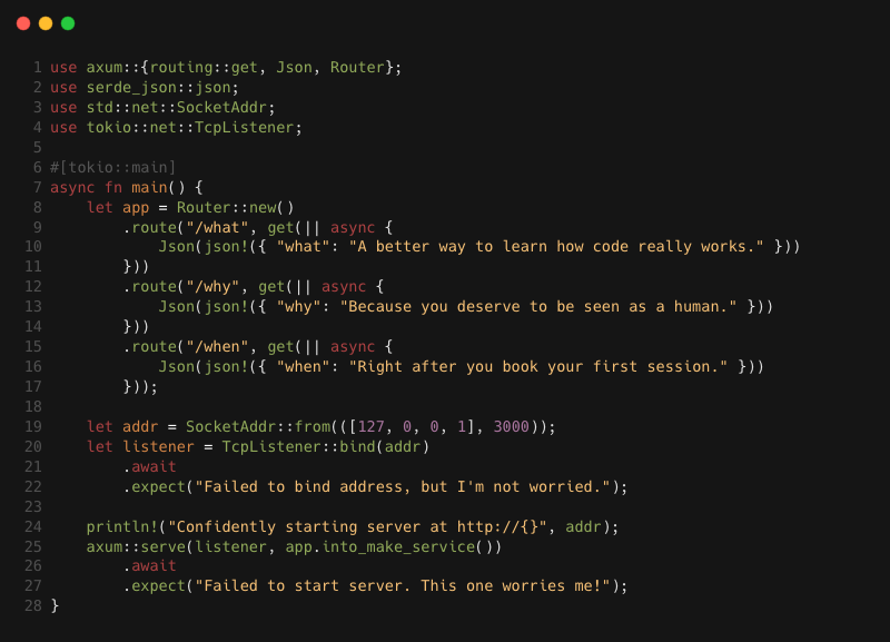A totally real Axum API we could build together.